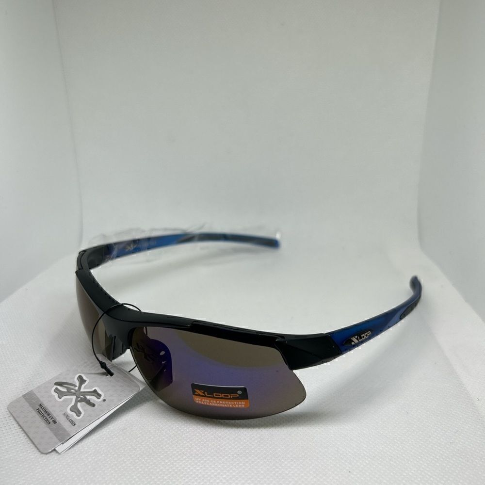 X-Loop Mens Wrap Semi Rimless Mirrored Sunglasses